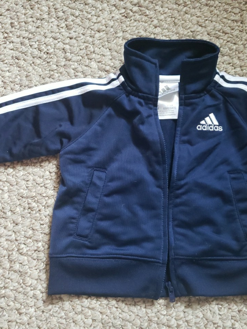 adidas Navy Blue Infant Track Jacket with White Stripes 3-6M